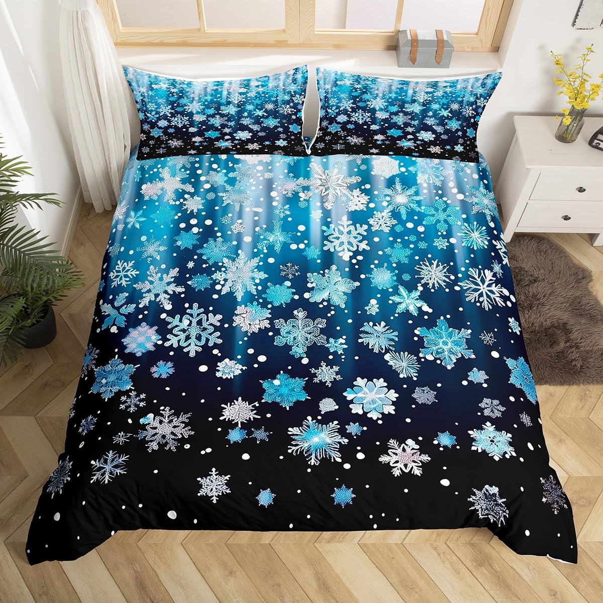 White Snowflake Bedding Set King Size for Boys Girls Decor Duvet Cover Set Winter Themed Comforter Cover 3 Piece Bedspread Cover (135x200cm)
White Snowflake Bedding Set King Size for Boys Girls Decor Duvet Cover Set Winter Themed Comforter Cover 3 Piece Bedspread Cover (135x200cm)