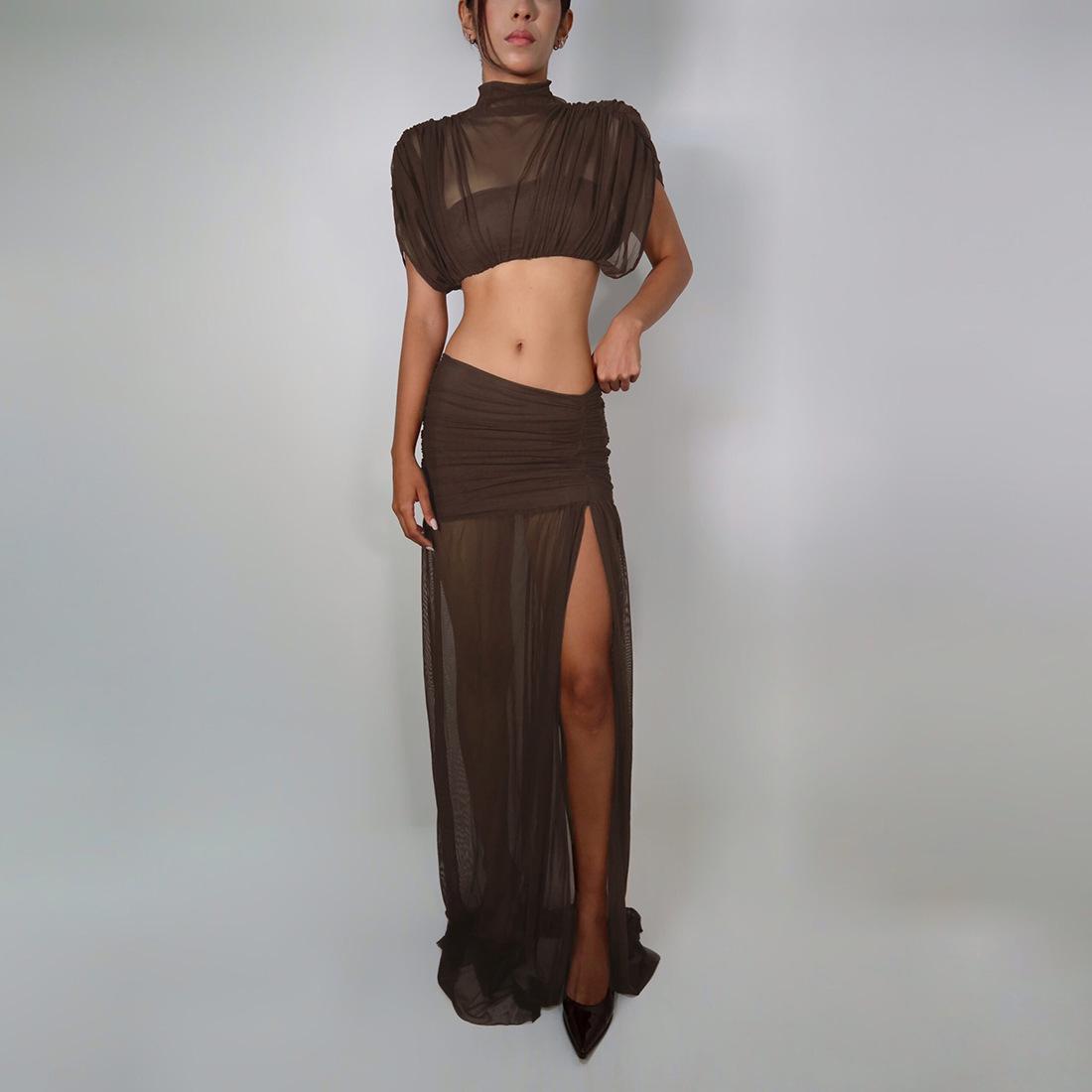 2026 Spring Women s Solid Color Mesh Cut-Out Crop Top & Split Skirt Set Small коричневий
2026 Spring Women s Solid Color Mesh Cut-Out Crop Top & Split Skirt Set Small коричневий