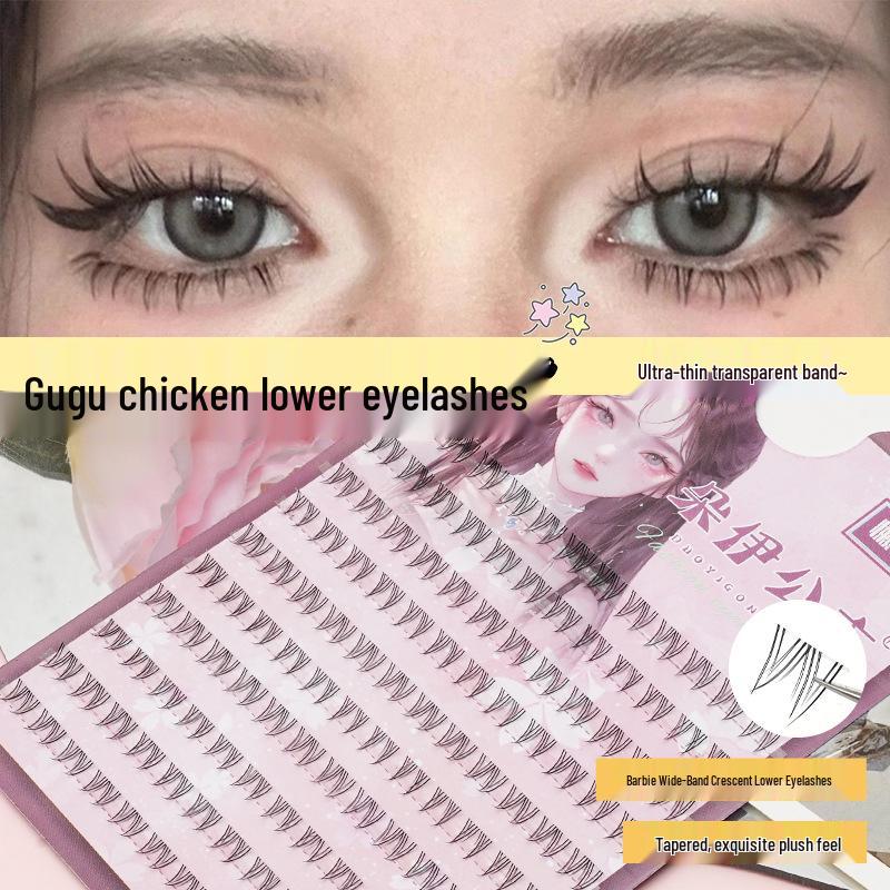 Gugu Chicken Wide Stem Lower False Eyelashes - Crescent Shape, Transparent Stem, 10 Rows, Lazy Single Cluster.
Gugu Chicken Wide Stem Lower False Eyelashes - Crescent Shape, Transparent Stem, 10 Rows, Lazy Single Cluster.