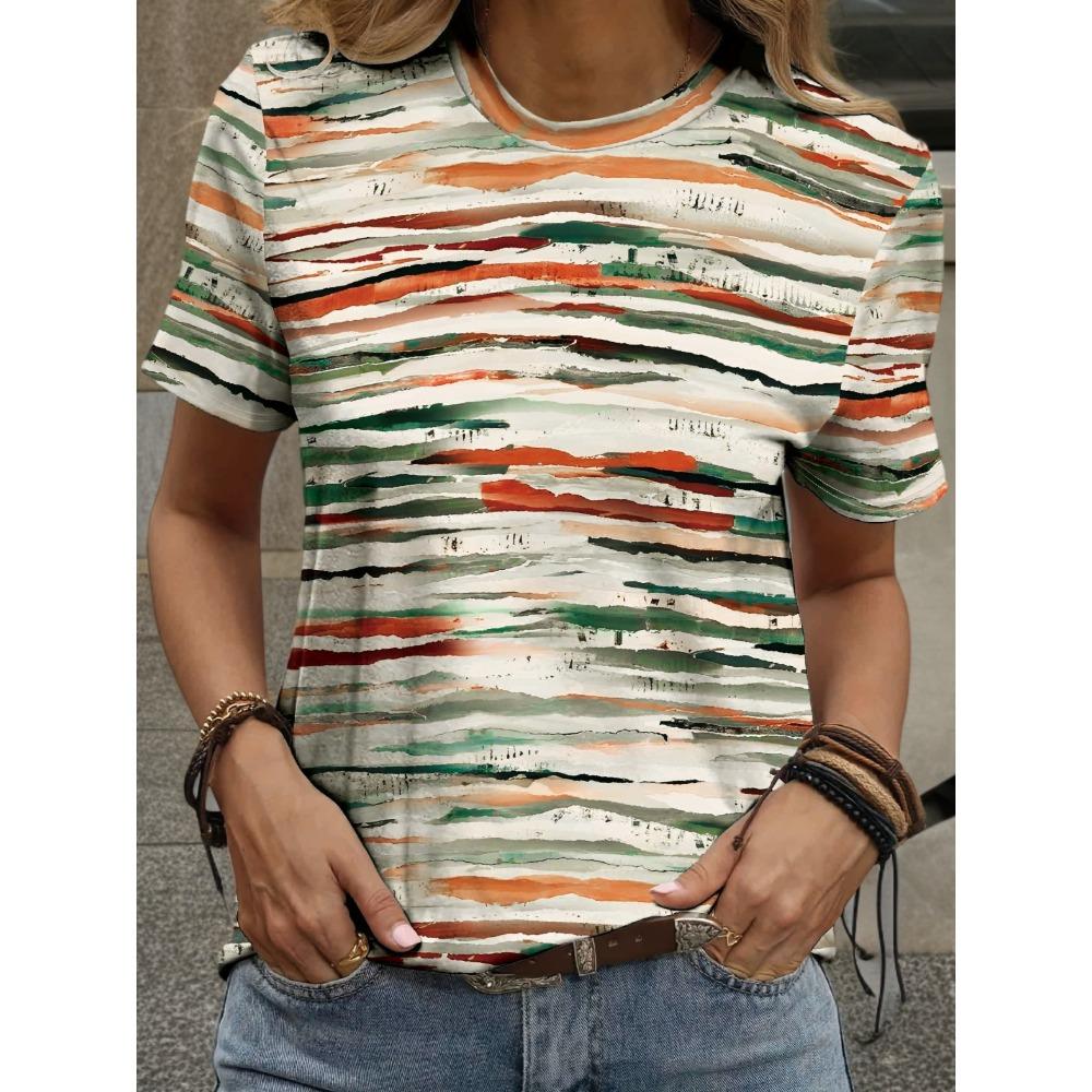 Women s Casual Abstract Art Style Contrast Stripe T-Shirt - Round Neck Short Sleeve Midi Stretch Top XXS
Women s Casual Abstract Art Style Contrast Stripe T-Shirt - Round Neck Short Sleeve Midi Stretch Top XXS