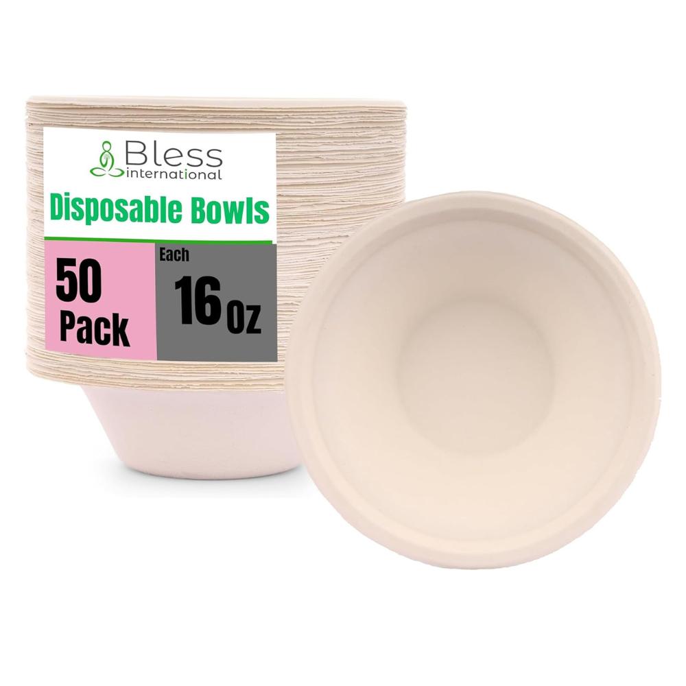 Bless-International-16-oz Biodegradable-Paper-Bowls Sustainable-Disposable-Compostable-Heavy-Duty Crafted-From-Natural-Sugarcane-Bagasse 50 Pack
Bless-International-16-oz Biodegradable-Paper-Bowls Sustainable-Disposable-Compostable-Heavy-Duty Crafted-From-Natural-Sugarcane-Bagasse 50 Pack
