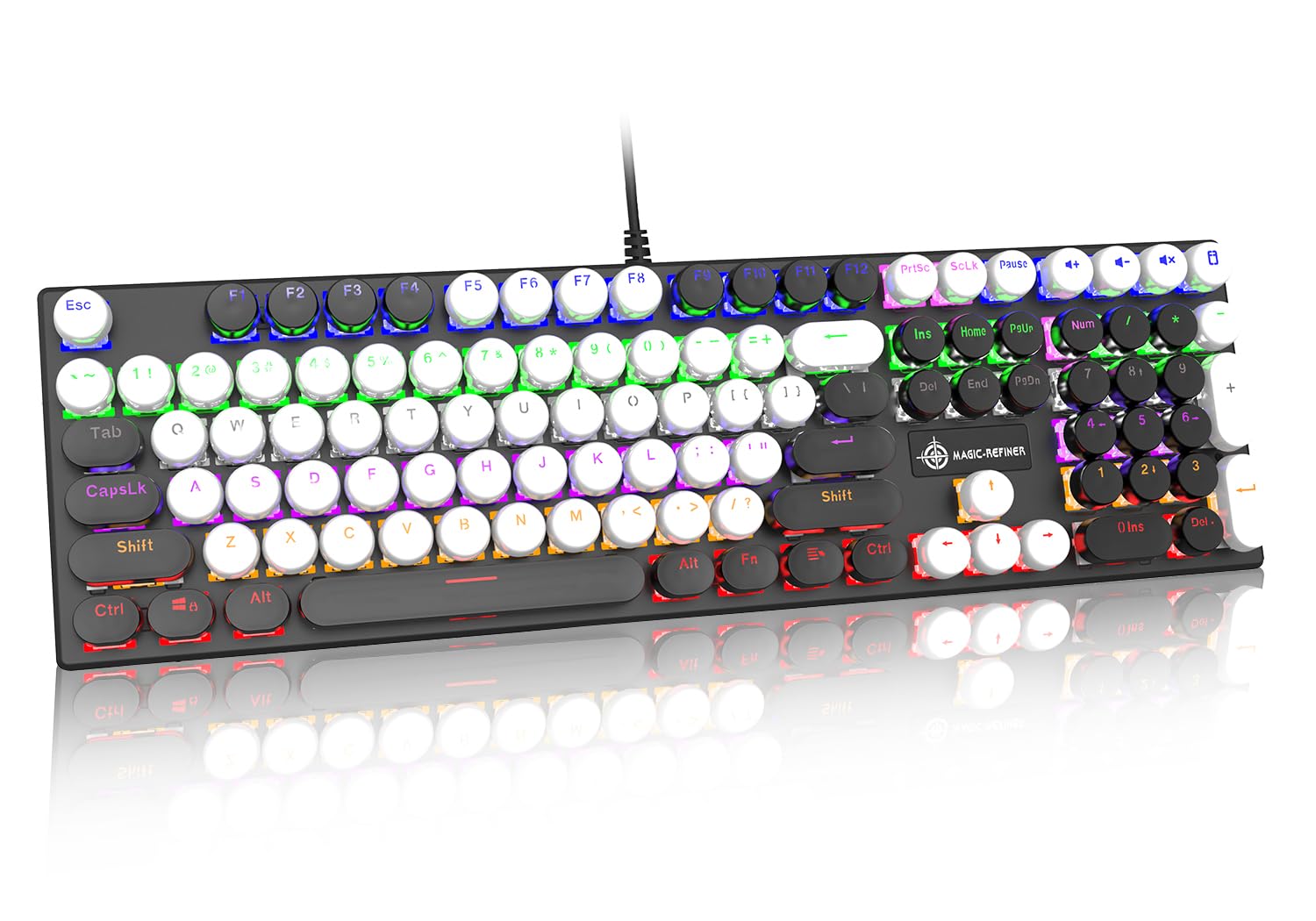Wired Punk Keyboard with Mechanical Keyboard Knob Retro Round Keycap Typewriter Red Axis 108 Keys Full Key White LED 25 Backlight Modes USB Wired 
Wired Punk Keyboard with Mechanical Keyboard Knob Retro Round Keycap Typewriter Red Axis 108 Keys Full Key White LED 25 Backlight Modes USB Wired