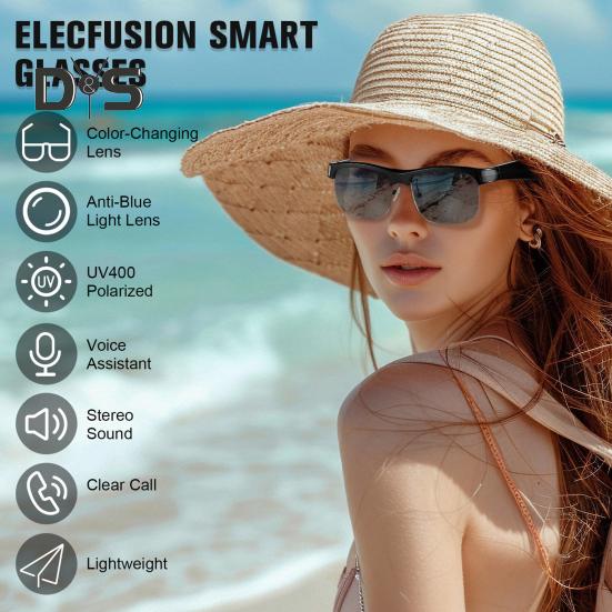 Розумні окуляри Сонцезахисні окуляри, сумісні з Bluetooth, ергономічний дизайн, фотохромні лінзи, що перезаряджаються, ультрафіолетові окуляри з динаміком світло-сірого кольору
Розумні окуляри Сонцезахисні окуляри, сумісні з Bluetooth, ергономічний дизайн, фотохромні лінзи, що перезаряджаються, ультрафіолетові окуляри з динаміком світло-сірого кольору