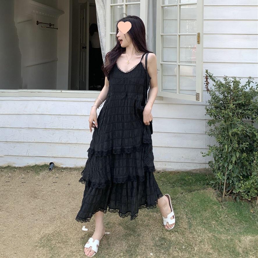 Sweet age-reducing white French suspender dress women s spring vacation style small loose cake long skirt M чорний
Sweet age-reducing white French suspender dress women s spring vacation style small loose cake long skirt M чорний