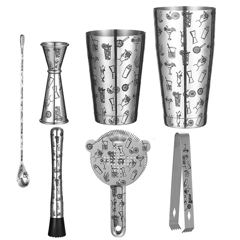 Cocktail/Hawaiian Tattoo Stainless Steel 7 Piece Cocktail Set Tin-on-Tin Shaker, Jigger, Spoon and Strainer
Cocktail/Hawaiian Tattoo Stainless Steel 7 Piece Cocktail Set Tin-on-Tin Shaker, Jigger, Spoon and Strainer
