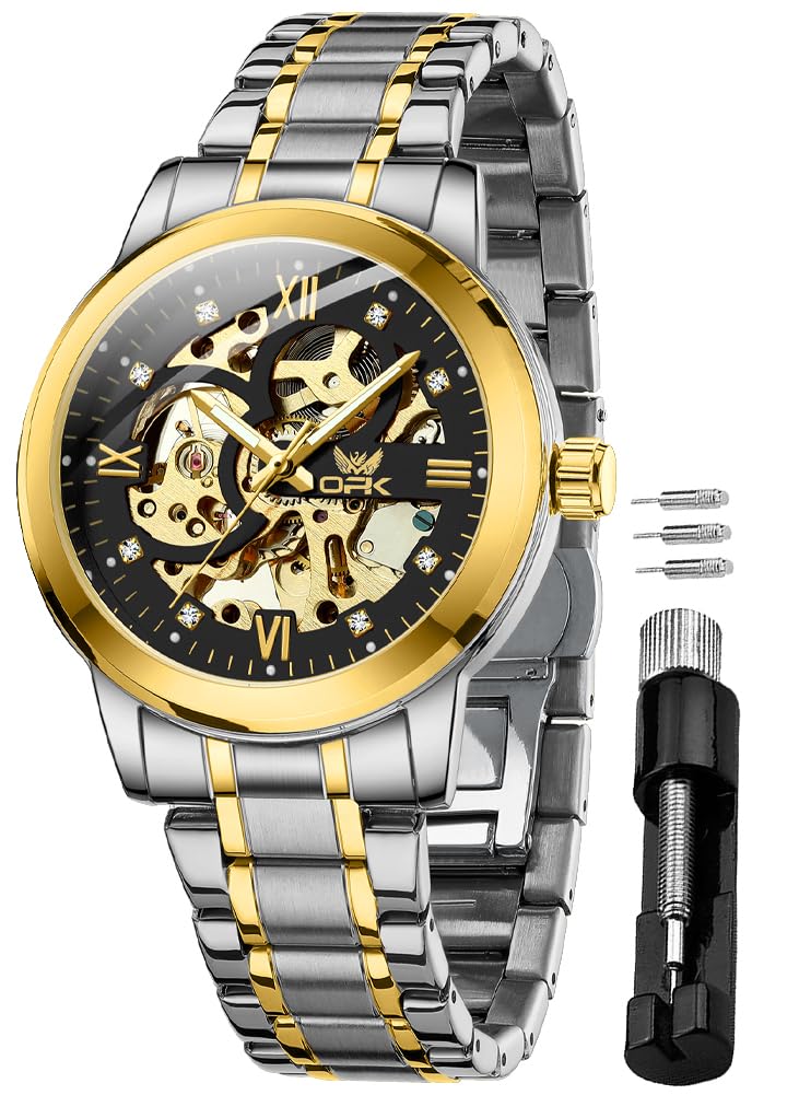 OPK Watch for Men Automatic Manual Winding Mechanical Watch Stainless Steel Openwork Fashion Waterproof Luminous Watch for men Black & White
OPK Watch for Men Automatic Manual Winding Mechanical Watch Stainless Steel Openwork Fashion Waterproof Luminous Watch for men Black & White