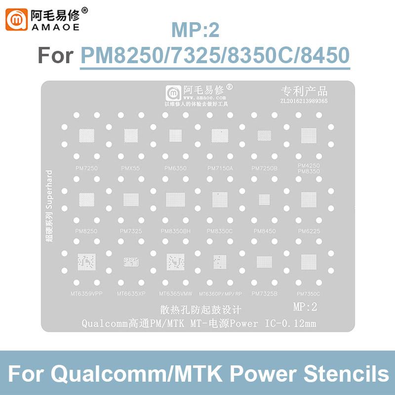 AMAOE Planting Tin Steel Mesh Template Set for MTK Qualcomm PM Power MT1-2 MP1-2 CHG1 PM1-3 Charging IC Repair Stencil
AMAOE Planting Tin Steel Mesh Template Set for MTK Qualcomm PM Power MT1-2 MP1-2 CHG1 PM1-3 Charging IC Repair Stencil