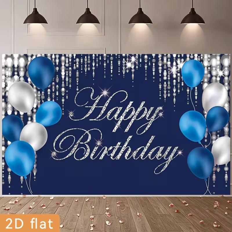 2D Navy Blue Silver Glitter Happy Birthday Backdrop with Crystal Curtain & Balloons 47.2x31.5inch/120*80cm
2D Navy Blue Silver Glitter Happy Birthday Backdrop with Crystal Curtain & Balloons 47.2x31.5inch/120*80cm