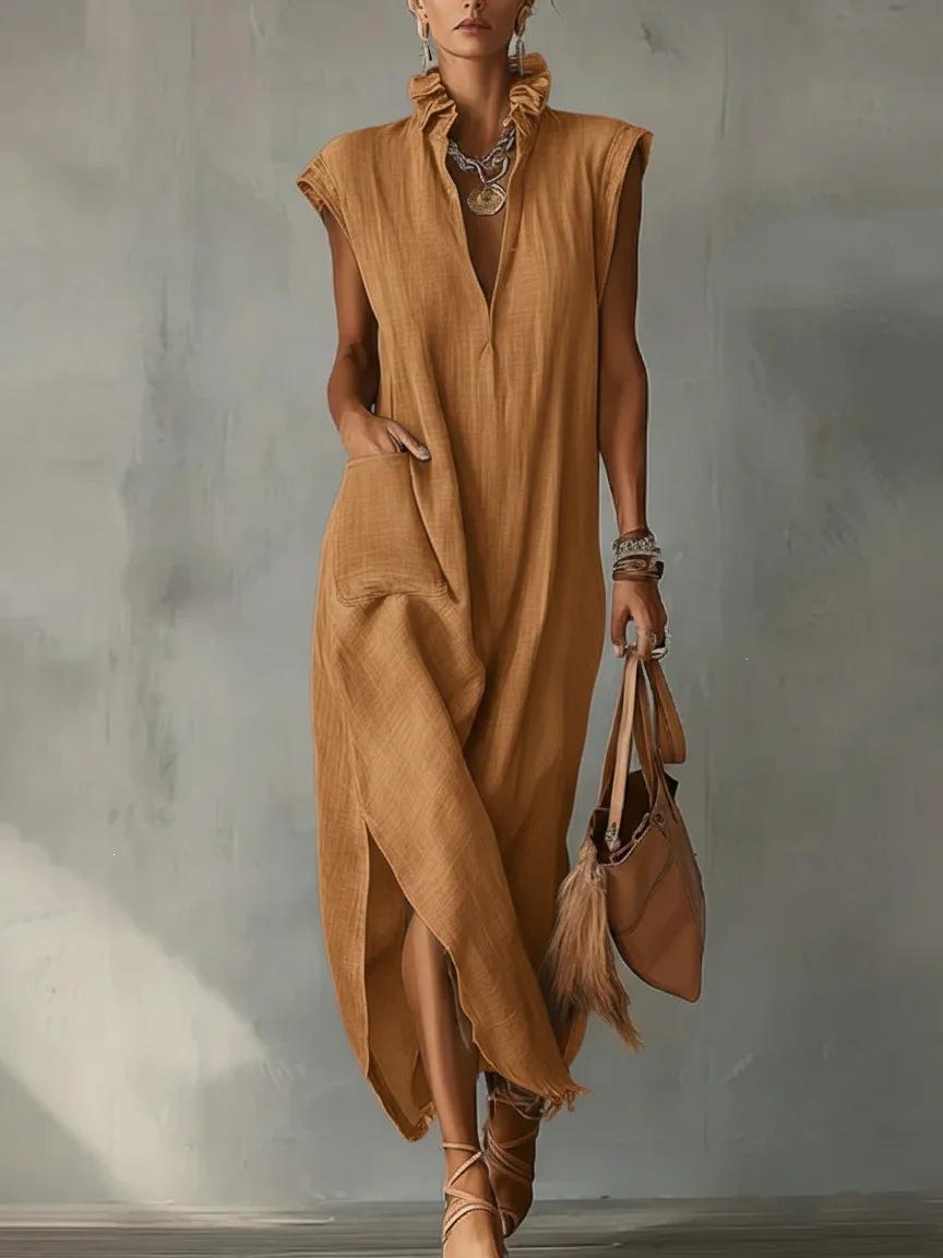 Women Sleeveless V Neck Ruffle Trim Side Slit Maxi Dress Solid Light Blue XXXL
Women Sleeveless V Neck Ruffle Trim Side Slit Maxi Dress Solid Light Blue XXXL