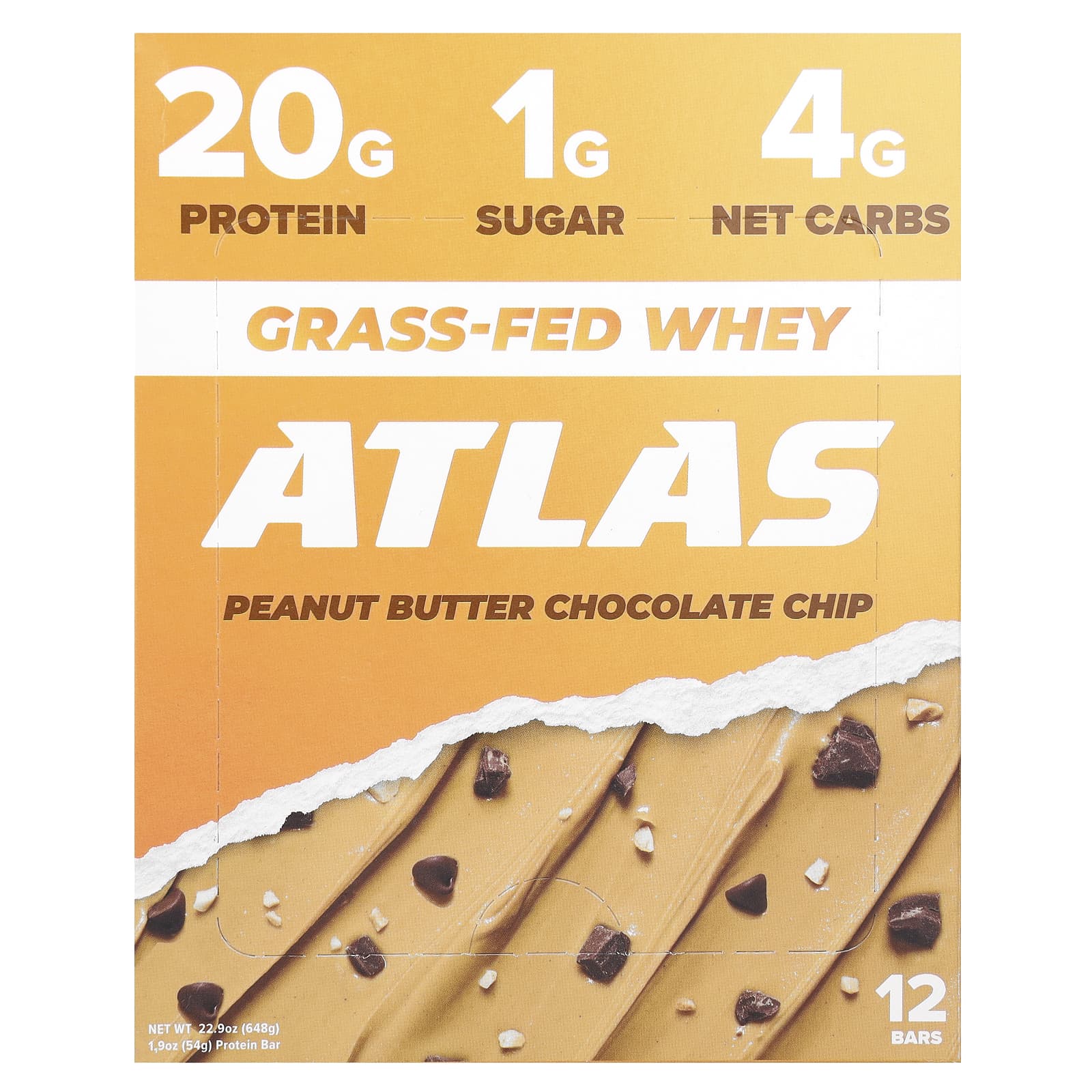 Atlas Bar, Grass-fed Whey Protein Bar, Peanut Butter Chocolate Chip, 12 Bars, 1.9 oz (54 g) Each
Atlas Bar, Grass-fed Whey Protein Bar, Peanut Butter Chocolate Chip, 12 Bars, 1.9 oz (54 g) Each
