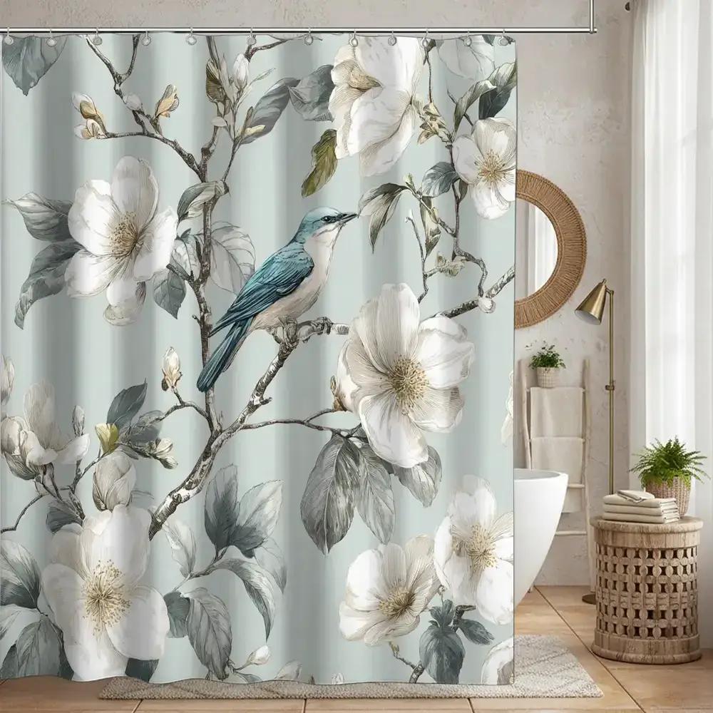 Floral And Bird Patterned Shower Curtain, Made Of Polyester Fabric, Machine Washable With Hooks Suitable For Bathroom Decoration W60H190(CM)-1 Pcs
Floral And Bird Patterned Shower Curtain, Made Of Polyester Fabric, Machine Washable With Hooks Suitable For Bathroom Decoration W60H190(CM)-1 Pcs