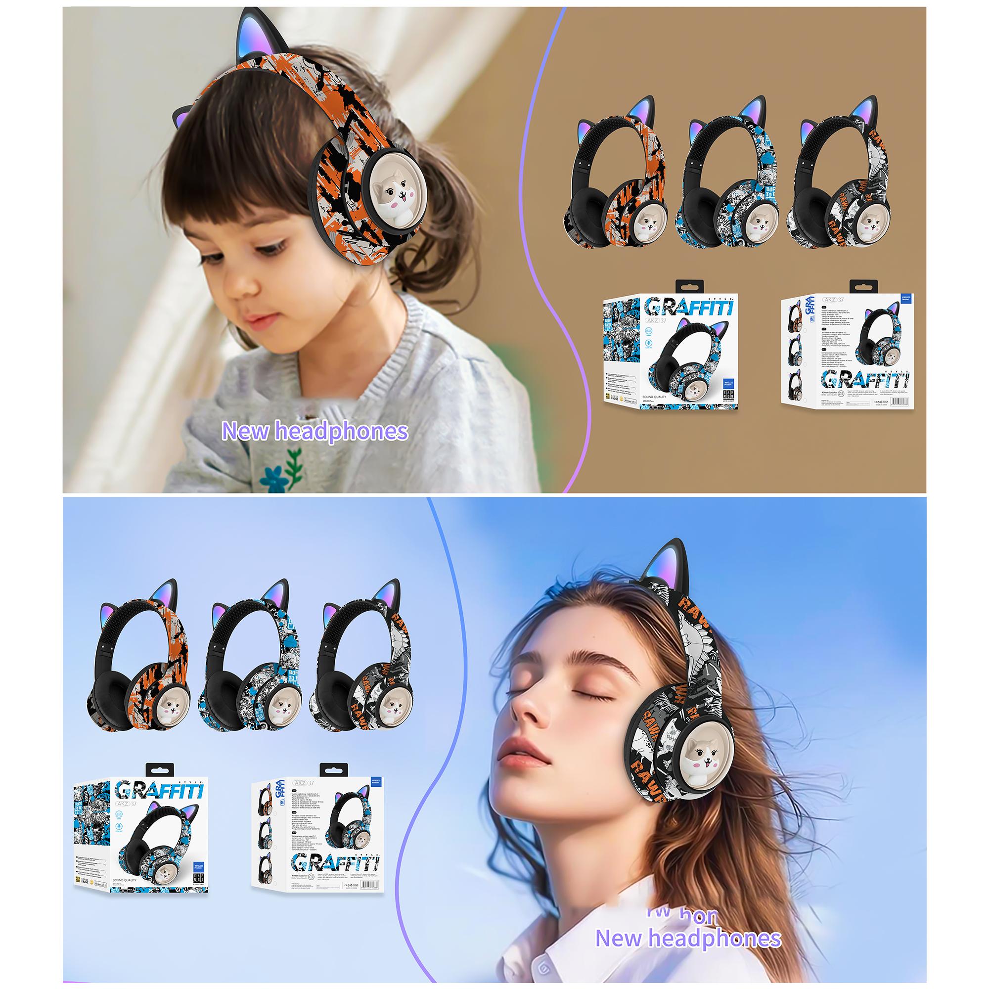 AKZ AKZ-37 Graffiti Design Wireless Bluetooth-Compatible Headphone FM Radio Music Headset with Microphone Blue
AKZ AKZ-37 Graffiti Design Wireless Bluetooth-Compatible Headphone FM Radio Music Headset with Microphone Blue