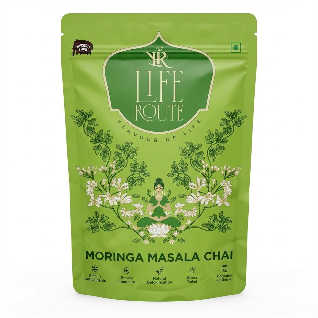 Life Route Moringa Masala Chai 100 g - Herbal Indian Tea Blend with Moringa, Ginger & Spices | Rich in Antioxidants & Immunity Boost | Caffeinated
Life Route Moringa Masala Chai 100 g - Herbal Indian Tea Blend with Moringa, Ginger & Spices | Rich in Antioxidants & Immunity Boost | Caffeinated