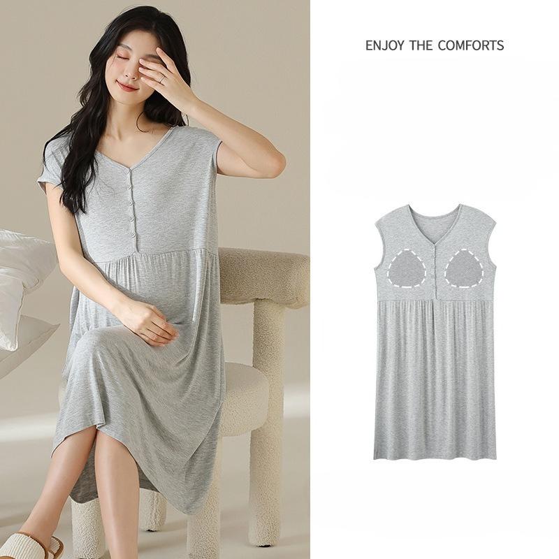 Modal Summer Maternity Nightgown Short Sleeve Postpartum Nightdress Maternity Nightwear Nursing Dresses Breastfeeding free size 40-75kg
Modal Summer Maternity Nightgown Short Sleeve Postpartum Nightdress Maternity Nightwear Nursing Dresses Breastfeeding free size 40-75kg