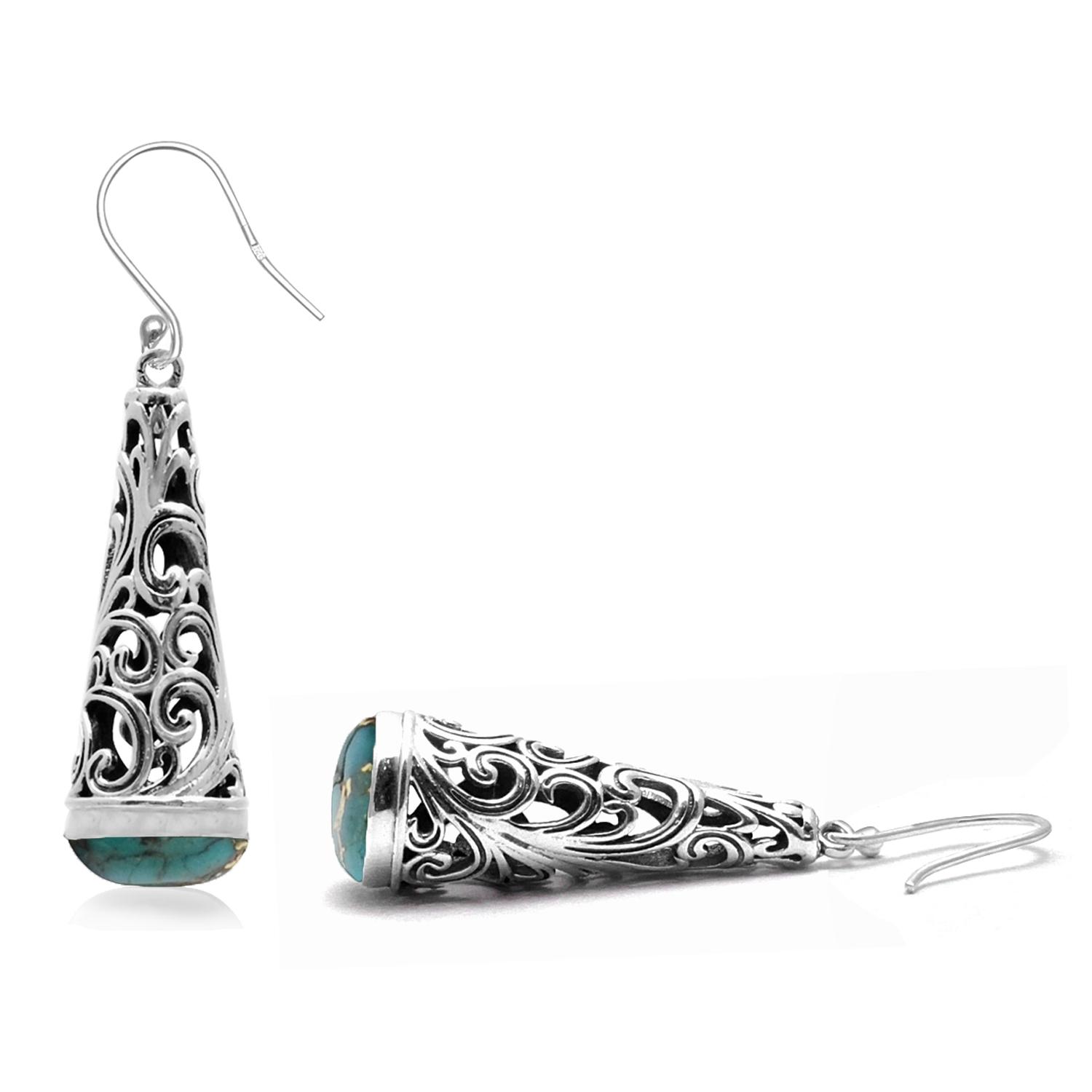 Natural Blue Turquoise Gemstone 925 Sterling Silver Filigree Long Leaf Drop Dangle Earrings For Women & Girls
Natural Blue Turquoise Gemstone 925 Sterling Silver Filigree Long Leaf Drop Dangle Earrings For Women & Girls