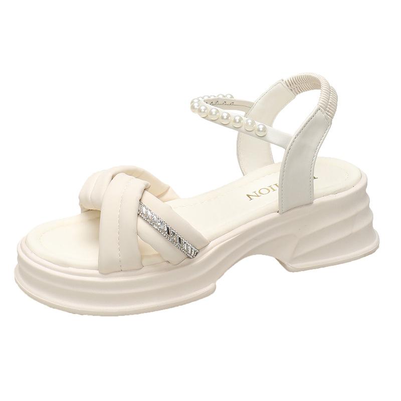 Спортивные сандалии с толстой подошвой, женские летние сандалии со стразами и пряжкой, с ремешком, с ремешком, с кексами, с юбкой, модная женская дышащая обувь 36