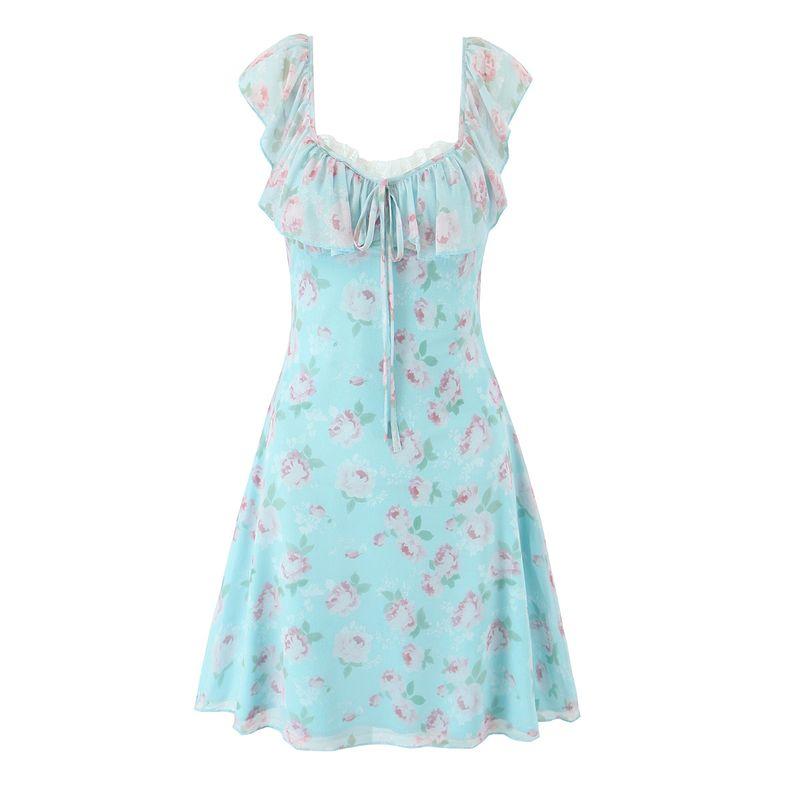 Romantic Sweetheart French style Sweet Fresh Floral Frill Lace Stitching Square Collar Double Purpose Holiday Style Dress Blue Bottom Floral L
Romantic Sweetheart French style Sweet Fresh Floral Frill Lace Stitching Square Collar Double Purpose Holiday Style Dress Blue Bottom Floral L