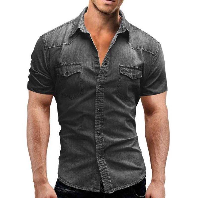 Summer Casual Solid Color Men s Denim Short-sleeved Shirt Casual Shirt M
Summer Casual Solid Color Men s Denim Short-sleeved Shirt Casual Shirt M