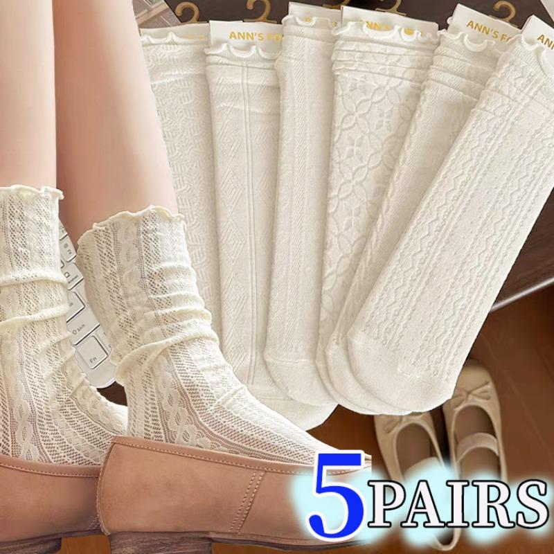 5/1pairs Thin Lace Socks for Women Summer Mesh Elastic Breathable Cotton Ruffles Middle Tube Stockings Solid Color JK Cute Socks
5/1pairs Thin Lace Socks for Women Summer Mesh Elastic Breathable Cotton Ruffles Middle Tube Stockings Solid Color JK Cute Socks