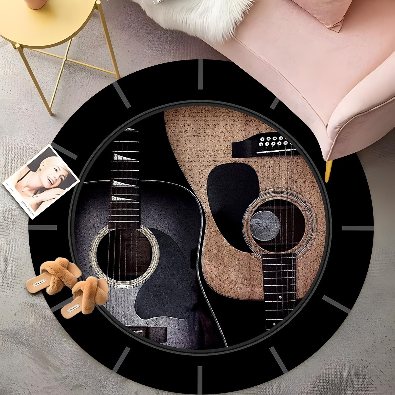 Vintage Guitar Duo Round Rug - Black & Brown Acoustic Design, Bohemian Living Room Carpet, Non-Slip Music Lover Floor Mat 60cm
Vintage Guitar Duo Round Rug - Black & Brown Acoustic Design, Bohemian Living Room Carpet, Non-Slip Music Lover Floor Mat 60cm