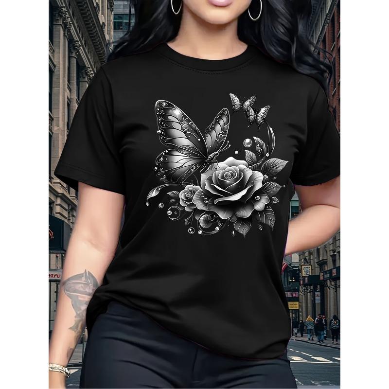 Womens White Light Grey Rose Butterfly Print Tee Round Neck Short Sleeve Breathable Elegant Floral No Padding Spring Summer Casual Top Birthday 4XL чорний
Womens White Light Grey Rose Butterfly Print Tee Round Neck Short Sleeve Breathable Elegant Floral No Padding Spring Summer Casual Top Birthday 4XL чорний