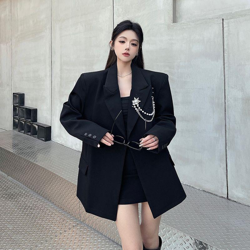 Spring Autumn Black Blazer Women Minimalist Luxury Niche Design Padded Shoulder Waist Cinched Cool Casual Jacket XL чорний
Spring Autumn Black Blazer Women Minimalist Luxury Niche Design Padded Shoulder Waist Cinched Cool Casual Jacket XL чорний