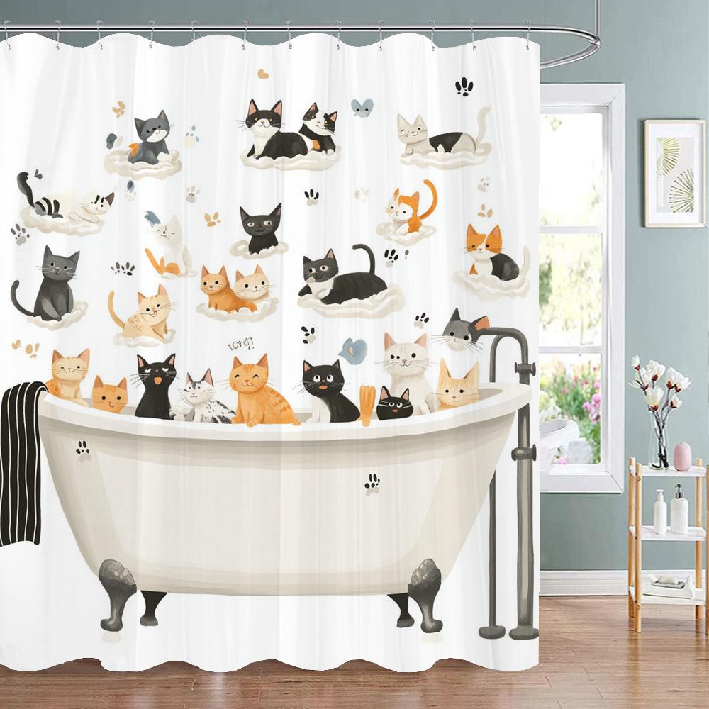 Cartoon Cute Cat Bath In Bathtub Print Shower Curtain For Modern Bathroom Decor, Fabric Washable Home Bath Curtain With Hooks W60H190(CM)-1 Pcs
Cartoon Cute Cat Bath In Bathtub Print Shower Curtain For Modern Bathroom Decor, Fabric Washable Home Bath Curtain With Hooks W60H190(CM)-1 Pcs