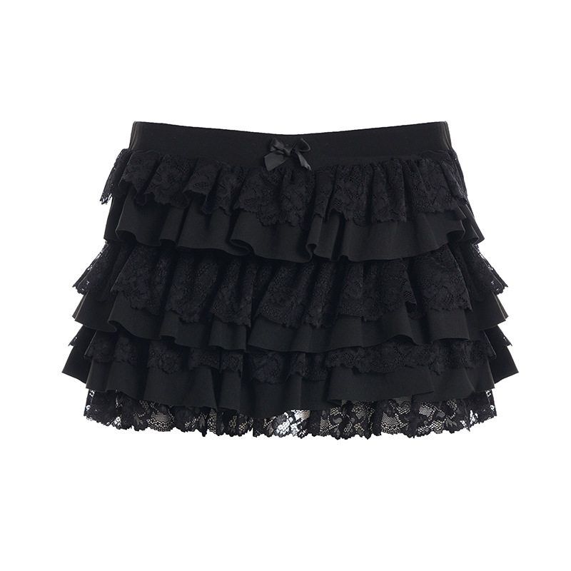 European and American Dark Sweet and Spicy Style Sexy Lace Patchwork Bowknot Cake Skirt Black Basic Casual Mini Skirt Black S
European and American Dark Sweet and Spicy Style Sexy Lace Patchwork Bowknot Cake Skirt Black Basic Casual Mini Skirt Black S