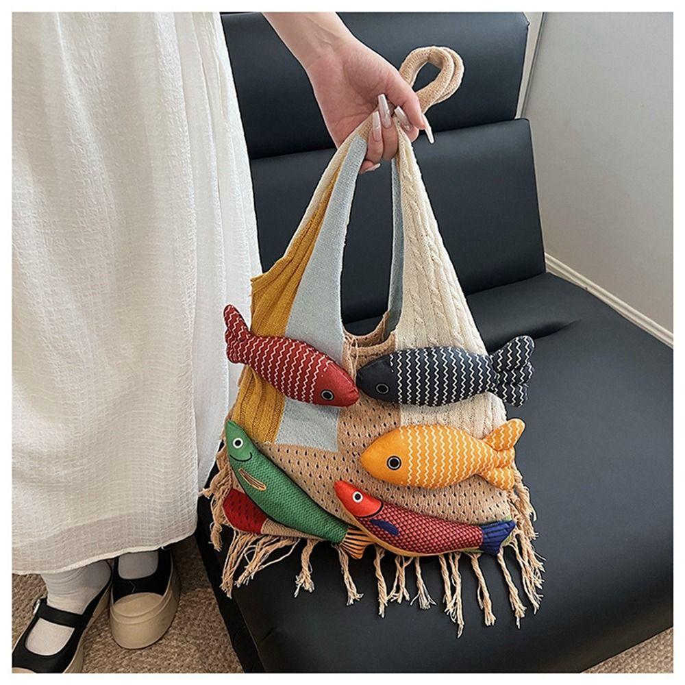 Fish Cotten Crochet Shoulder Bag Large Capacity Tassels Beach Handbag Hollow Out Weave Bag Girls хакі
Fish Cotten Crochet Shoulder Bag Large Capacity Tassels Beach Handbag Hollow Out Weave Bag Girls хакі
