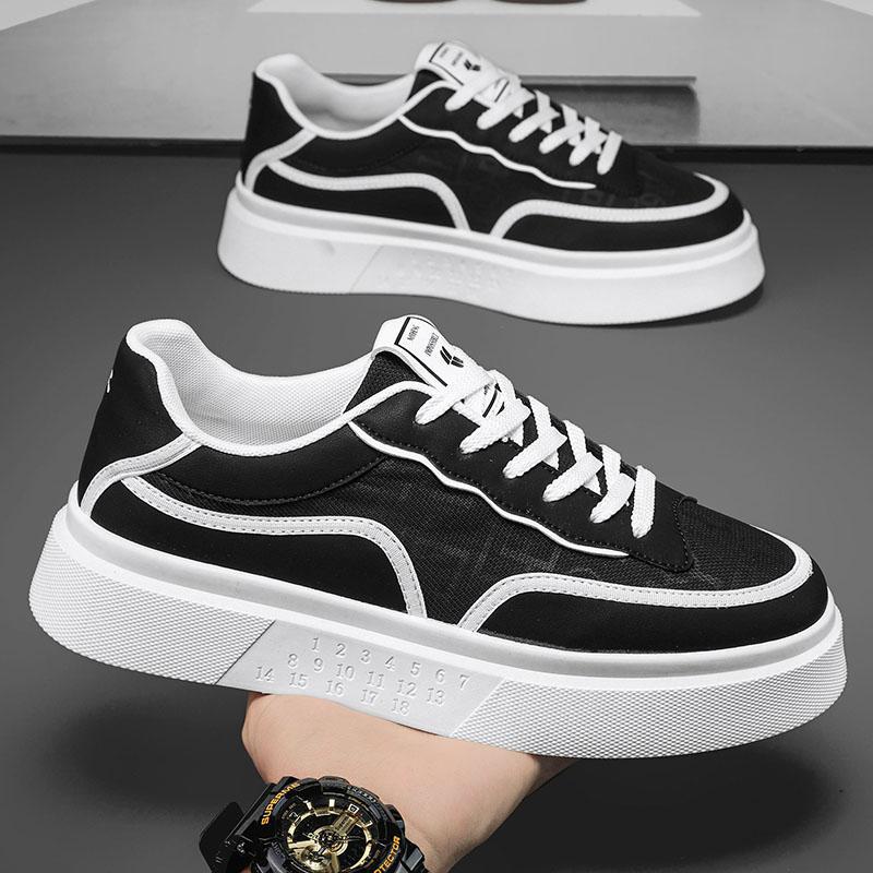 Обувь Dian Xiaobai мужская обувь 2025 весна новая дышащая парусиновая обувь для мальчиков на толстой подошве нескользящая спортивная обувь на плоской подошве тренд 39 чёрный