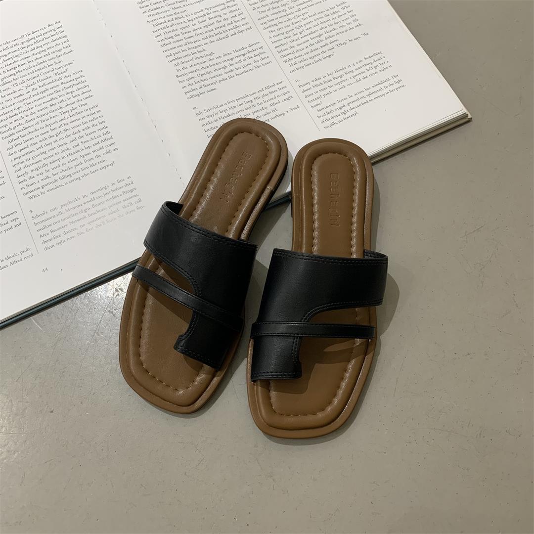 Модный комплект тапочек Летние женские сандалии Тапочки Толстые мягкие кожаные тапочки Новые модные пляжные тапочки в стиле ретро 39 чёрный