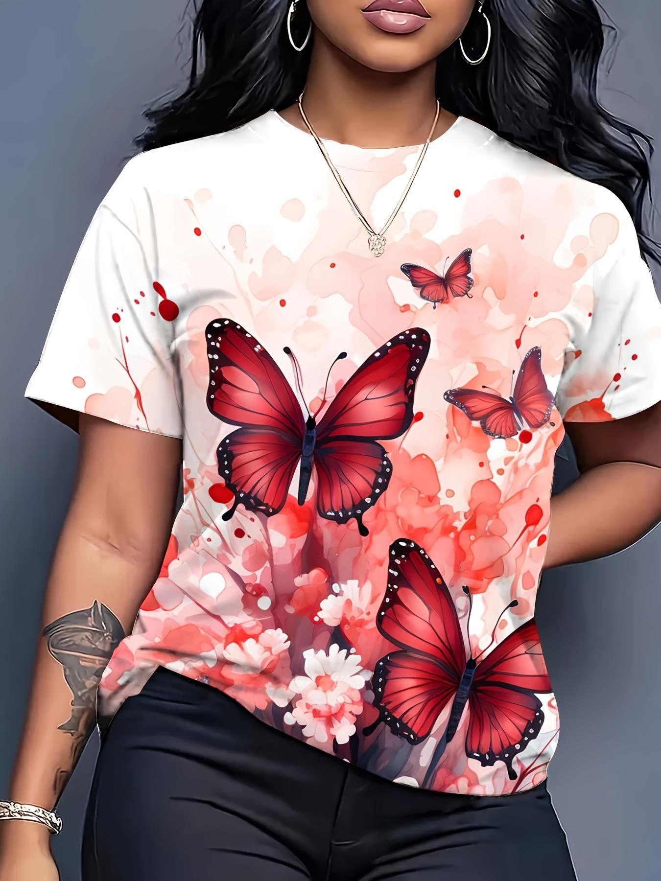 Women S Soft And Comfortable Butterfly Print T-Shirt - Bright Red And Pink Short Sleeve Round Neck Casual Top. Loose Fit SpringSummer Fashion Shirt. M M дубильна кора
Women S Soft And Comfortable Butterfly Print T-Shirt - Bright Red And Pink Short Sleeve Round Neck Casual Top. Loose Fit SpringSummer Fashion Shirt. M M дубильна кора