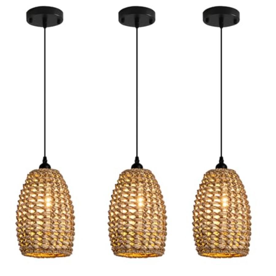 3-Pack Mini Rattan Pendant Light Fixtures 7.09 Boho Hand Woven Seagrass Rattan Chandelier for Dining Living Bedroom Kitchen Far
3-Pack Mini Rattan Pendant Light Fixtures 7.09 Boho Hand Woven Seagrass Rattan Chandelier for Dining Living Bedroom Kitchen Far