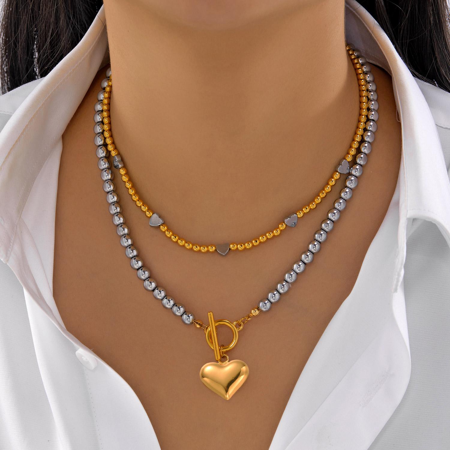 Vintage Stainless Steel Beaded Heart Necklace For Women Chic OT Clasp Stone Waterproof Necklaces Party Banquet Charm Jewelry
Vintage Stainless Steel Beaded Heart Necklace For Women Chic OT Clasp Stone Waterproof Necklaces Party Banquet Charm Jewelry