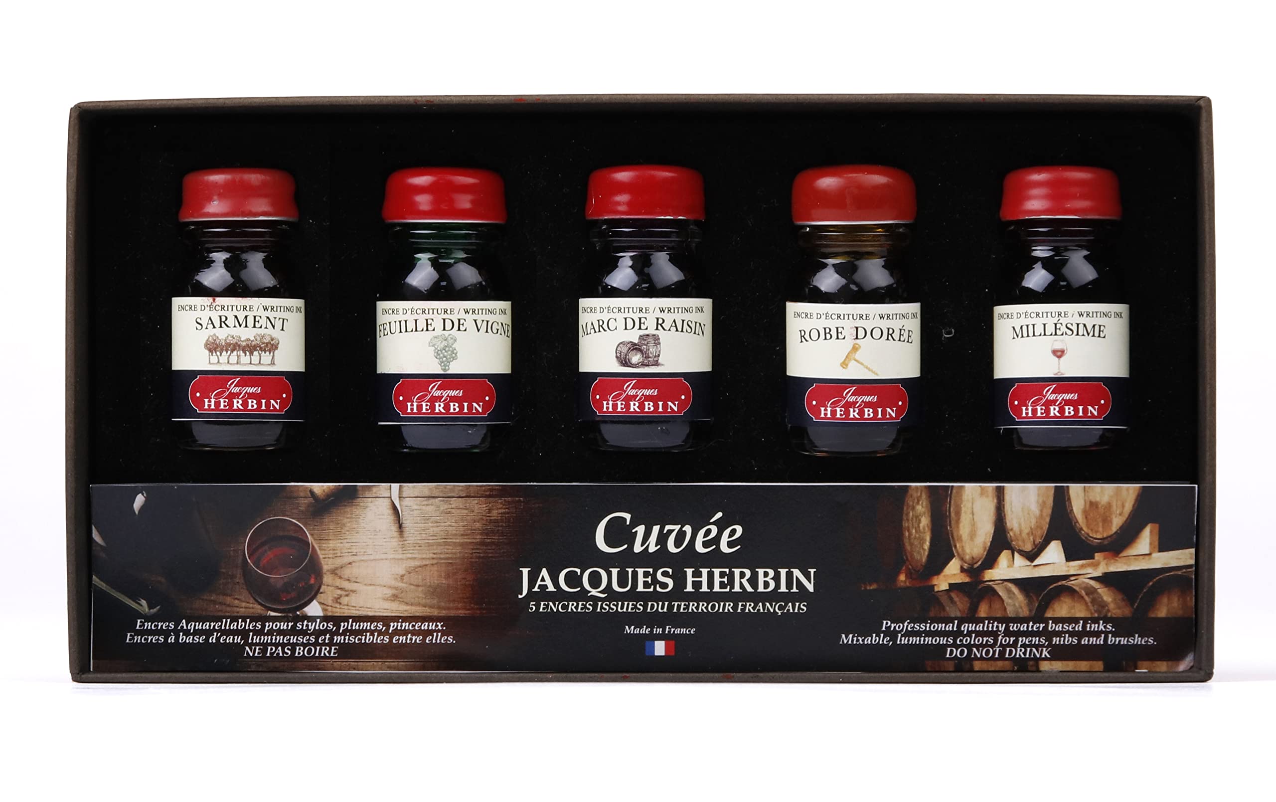 Herbin Ink Coffret of 5 x 10ml for fountain glass pens and dip pens HERBIN hb27400 Cuvée (Set each) pens,
Herbin Ink Coffret of 5 x 10ml for fountain glass pens and dip pens HERBIN hb27400 Cuvée (Set each) pens,
