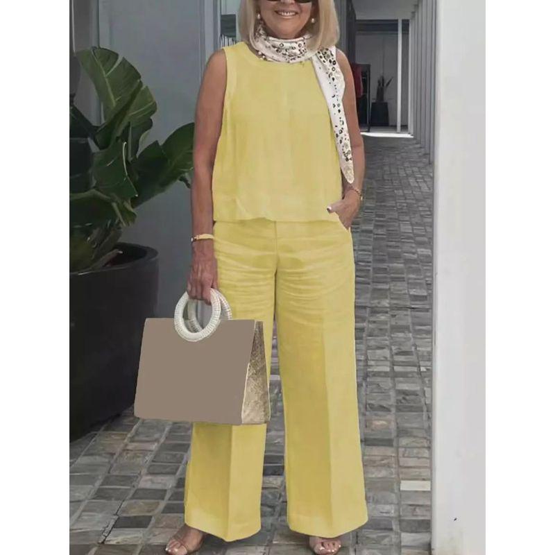 Sleeveless Top, Wide Leg Pants Set Loose Sleeveless Top Wide Leg Pants Suit Yellow 5XL
Sleeveless Top, Wide Leg Pants Set Loose Sleeveless Top Wide Leg Pants Suit Yellow 5XL