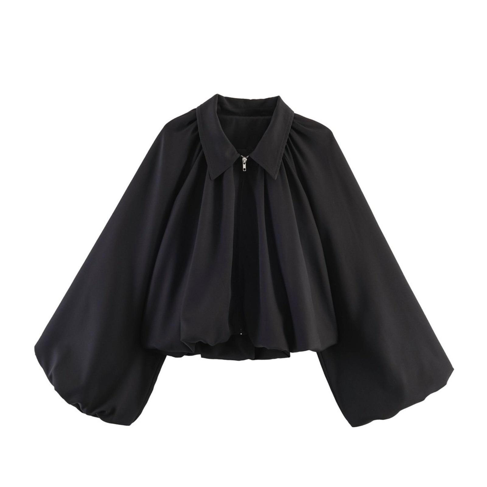 Women s Balloon Sleeve Zip Front Cropped Bomber Jacket with Turn Down Collar and Pleated Hem for Casual and Streetwear XS чёрный
Women s Balloon Sleeve Zip Front Cropped Bomber Jacket with Turn Down Collar and Pleated Hem for Casual and Streetwear XS чёрный