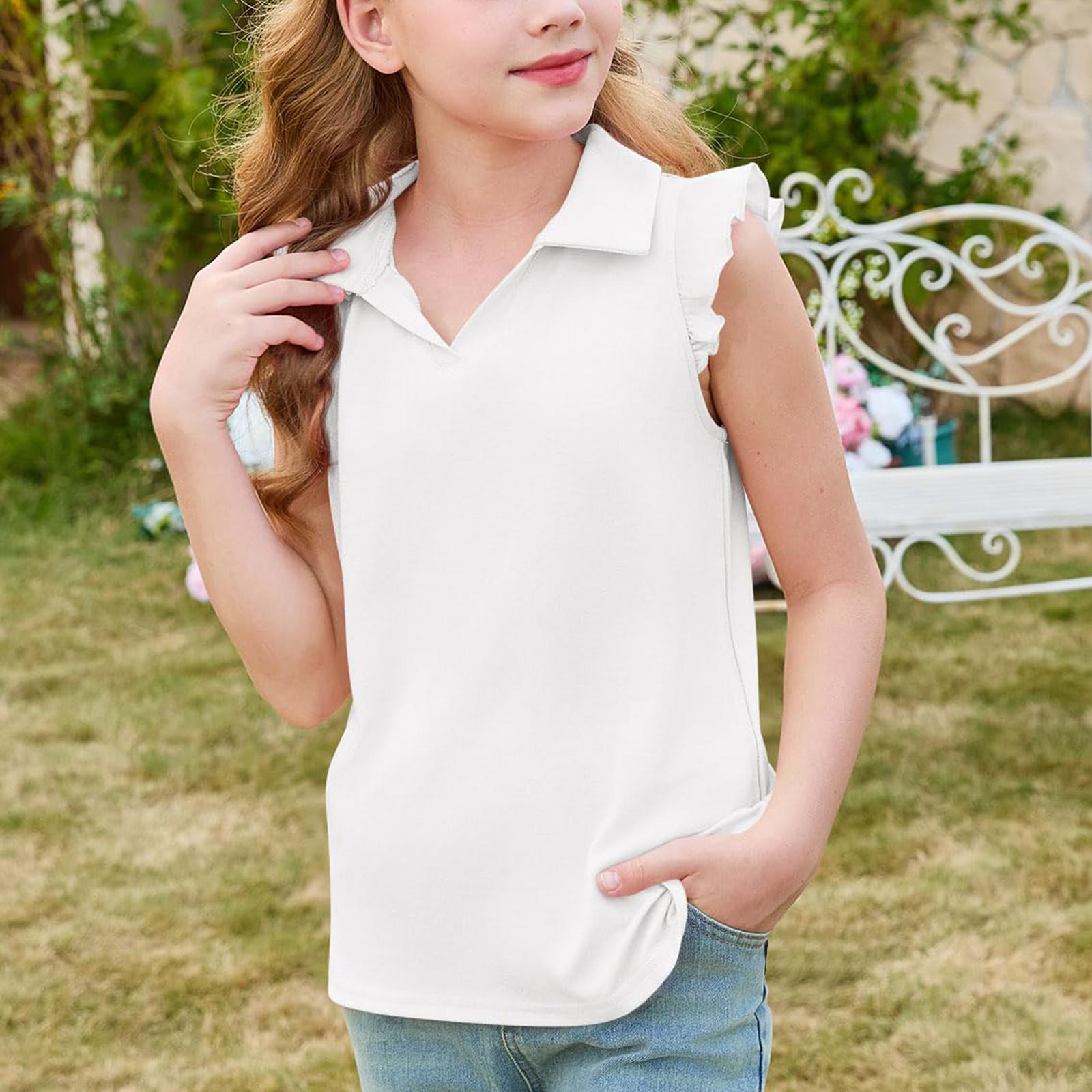 Girls Ruffle Sleeve Polo Shirt Sleeveless Collared Top Lightweight Breathable Fabric Classic Fit for Everyday Wear 160 білий
Girls Ruffle Sleeve Polo Shirt Sleeveless Collared Top Lightweight Breathable Fabric Classic Fit for Everyday Wear 160 білий