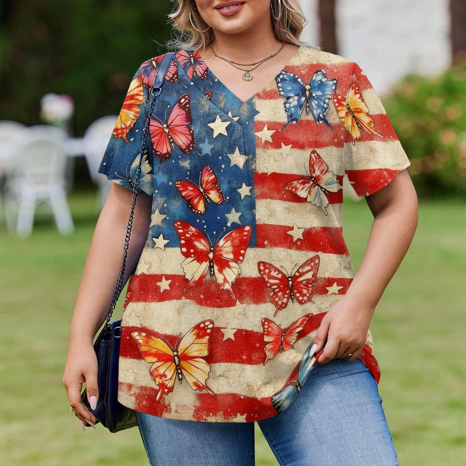 Women Plus Size Casual Loose Fit Short Sleeve V Neck Top with Independence Day Inspired Print and Floral Pattern for Daily Wear XL кавун червоний колір
Women Plus Size Casual Loose Fit Short Sleeve V Neck Top with Independence Day Inspired Print and Floral Pattern for Daily Wear XL кавун червоний колір