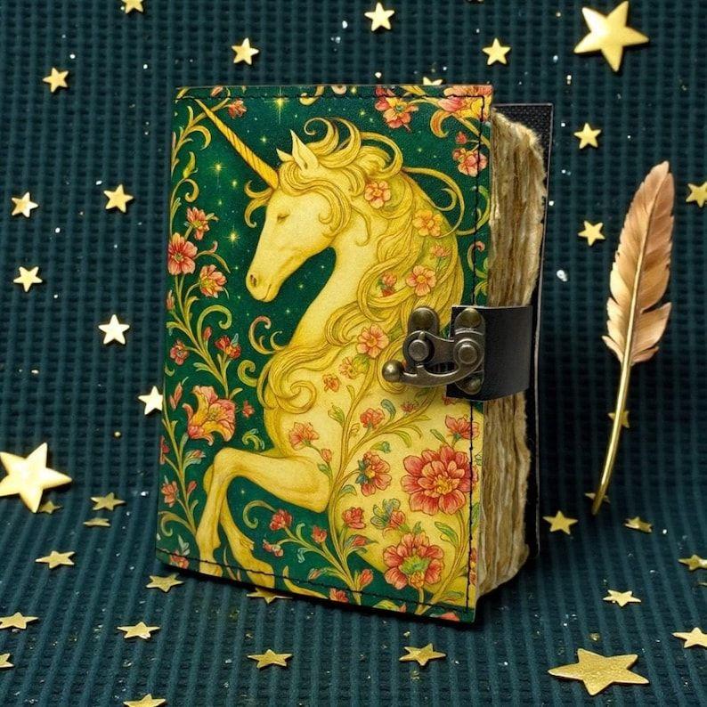 200-pages Unicorn Dreamscape Journal, Green & Gold Floral Leather Diary, Artisan Paper, Gift for Unicorn Lovers 7 x 5 inch / 200 Page
200-pages Unicorn Dreamscape Journal, Green & Gold Floral Leather Diary, Artisan Paper, Gift for Unicorn Lovers 7 x 5 inch / 200 Page