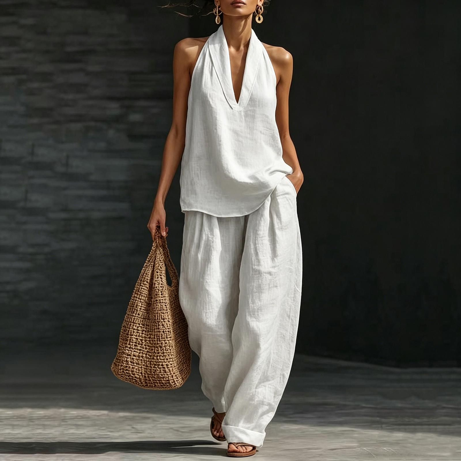 Womens Neck Sleeveless Loose Fit Two Piece Outfit Casual Wide Leg Pants Set Lightweight Fabric Suit XL білий
Womens Neck Sleeveless Loose Fit Two Piece Outfit Casual Wide Leg Pants Set Lightweight Fabric Suit XL білий