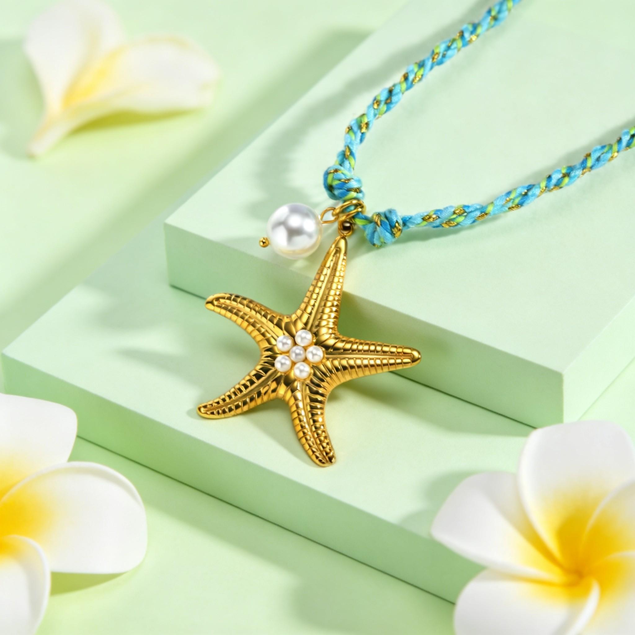 Exaggerated Starfish Pendant for Women,Ocean Style Stainless Steel Faux Pearl Necklace Blue Woven Cord Necklaces,Fashion Jewelry
Exaggerated Starfish Pendant for Women,Ocean Style Stainless Steel Faux Pearl Necklace Blue Woven Cord Necklaces,Fashion Jewelry