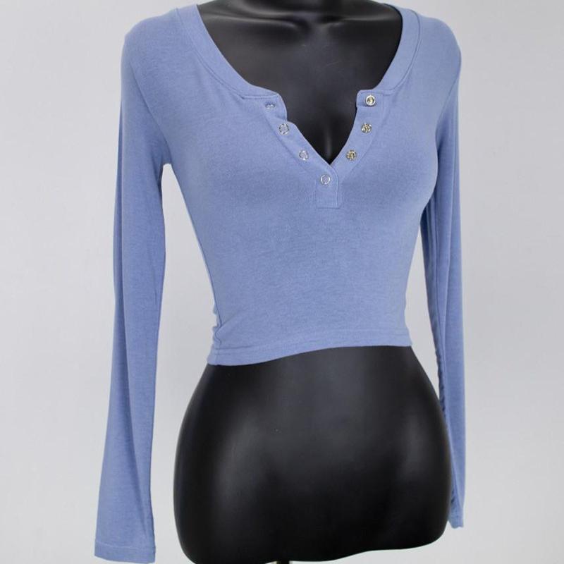 Корейская приталенная футболка с V-образным вырезом на одной пуговице, с длинным рукавом, сексуальная облегающая базовая укороченная футболка, женская одежда One Size синий
Корейская приталенная футболка с V-образным вырезом на одной пуговице, с длинным рукавом, сексуальная облегающая базовая укороченная футболка, женская одежда One Size синий