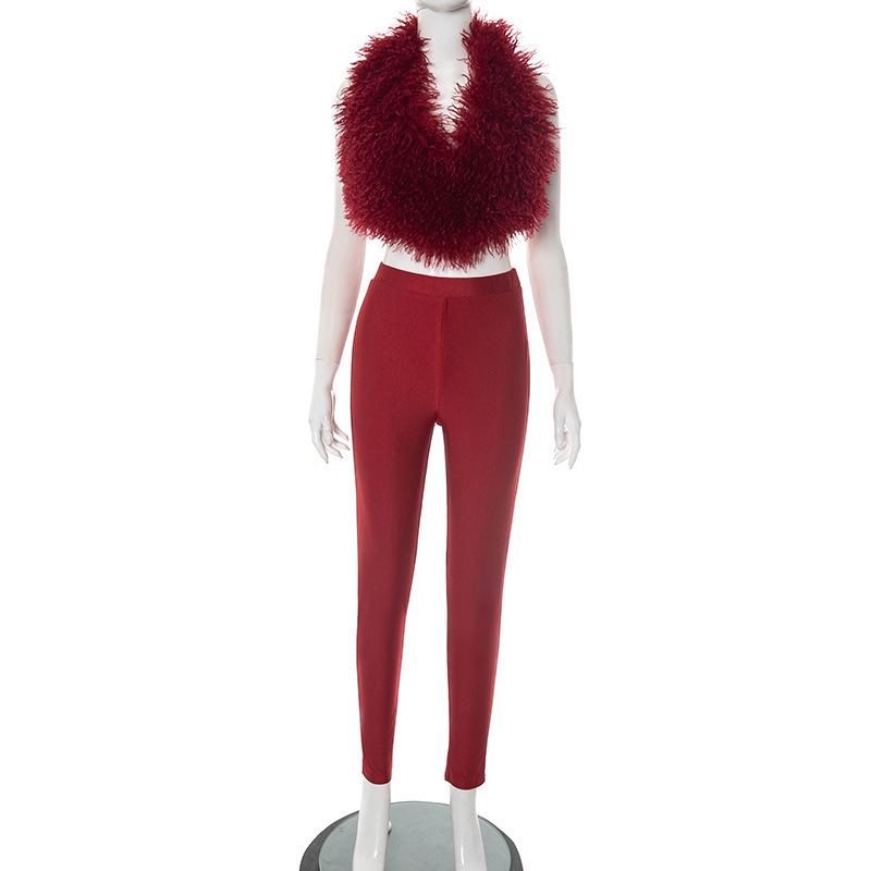 European Fashion Fur Halter Open Back Strappy Jumpsuit Set for Women Small
European Fashion Fur Halter Open Back Strappy Jumpsuit Set for Women Small