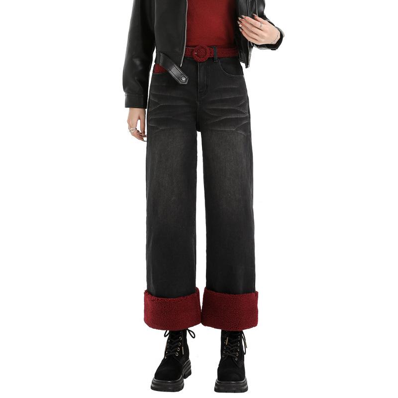 Velvet Thickened Without Elastic Straight Wide-leg Pants Nine-dispensed Belt Jeans for Women 2XL
Velvet Thickened Without Elastic Straight Wide-leg Pants Nine-dispensed Belt Jeans for Women 2XL