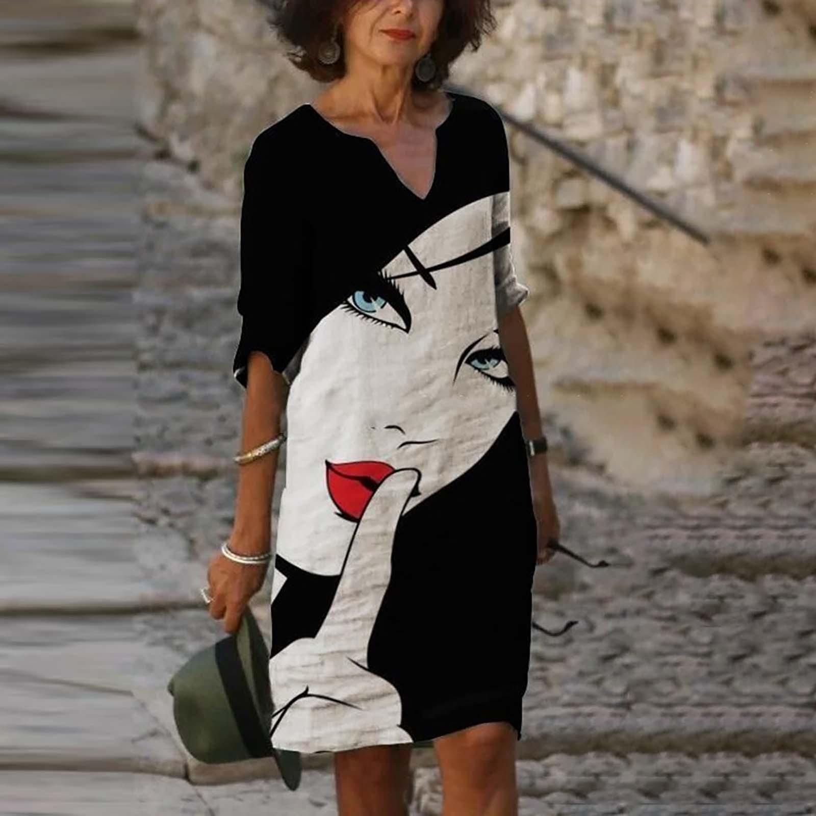 Женское летнее свободное платье со средним рукавом и v-образным вырезом на заказ в народном стиле плюс размер XXXL чёрный