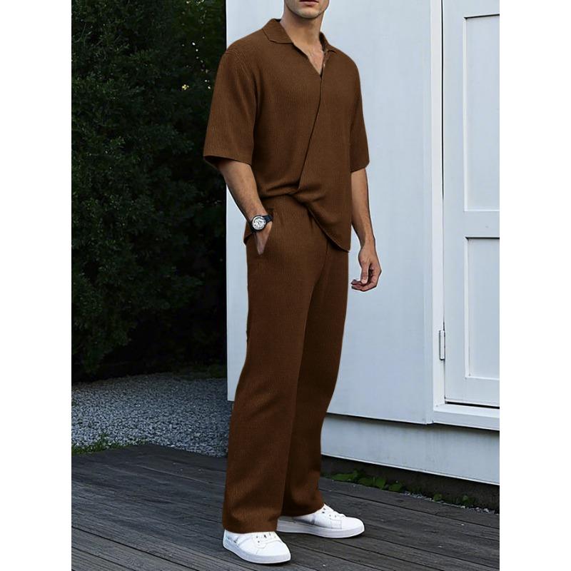 Men s Brown Waffle Knit 2-Piece Co-ord Set Polo Collar Short Sleeve Shirt & Straight Leg Pants Casual Loungewear S коричневий
Men s Brown Waffle Knit 2-Piece Co-ord Set Polo Collar Short Sleeve Shirt & Straight Leg Pants Casual Loungewear S коричневий
