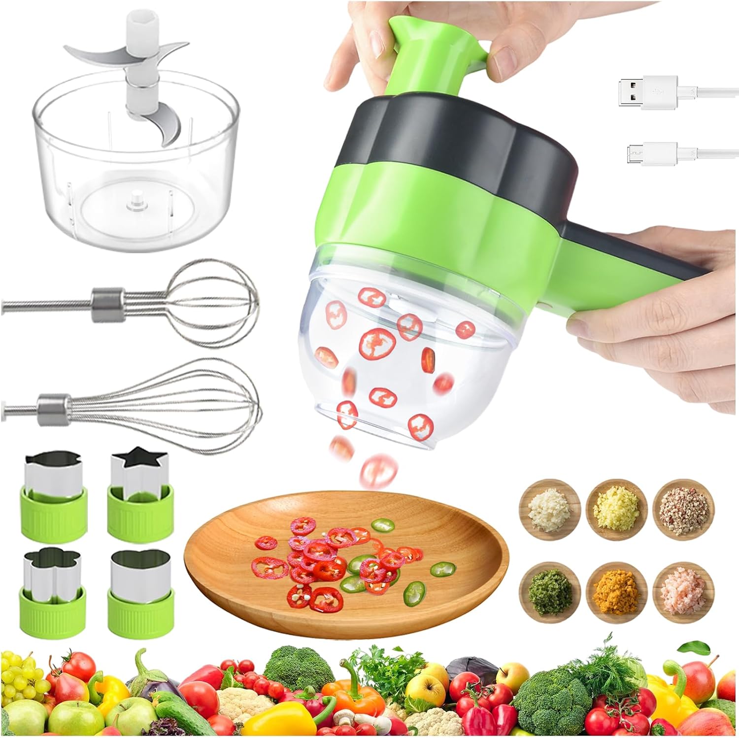 Set Vegetable Cutter 4 in 1 Portable, Rechargeable, Wireless Food Processor & Chopper Machine Mixer United States
Set Vegetable Cutter 4 in 1 Portable, Rechargeable, Wireless Food Processor & Chopper Machine Mixer United States