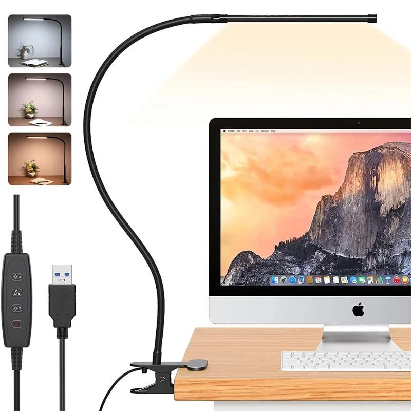 10W LED Desk Lamp with Clamp Dimmable Clip on Reading Light 10 Brightness Level 3 Lighting Modes Flexible Study Table Lamp USB 70cm Height
10W LED Desk Lamp with Clamp Dimmable Clip on Reading Light 10 Brightness Level 3 Lighting Modes Flexible Study Table Lamp USB 70cm Height