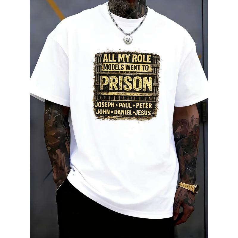 European sizes Mens Funny Print T-Shirt - All My Role Models Went to Prison | Comfortable Crew Neck Casual Short-Sleeves, Street Style Top 4XL білий
European sizes Mens Funny Print T-Shirt - All My Role Models Went to Prison | Comfortable Crew Neck Casual Short-Sleeves, Street Style Top 4XL білий